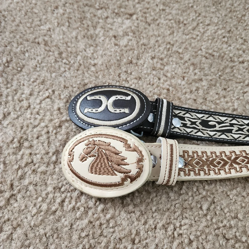 Western Style Leather Belts with Embossed Designs
